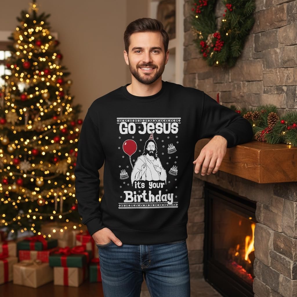 Tstars Birthday Boy Jesus Sweatshirt - Mens Ugly Christmas Sweater Style Xmas Holiday Pullover for Party or Events
