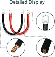 Vista 5 de Cables de batería 4 AWG con terminales de cobre de 3/8 pulgadas (2 piezas de 1 pie)