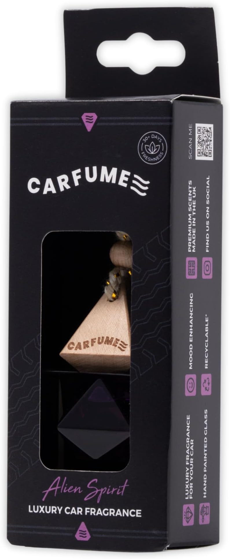 Carfume Alien Spirit Car Air Freshener Original | Premium Floral, Jasmine & White Amber Fragrance | Luxury Purple Recyclable Scented Diffuser For Women - Odour Eliminator - UK Made Car Accessories