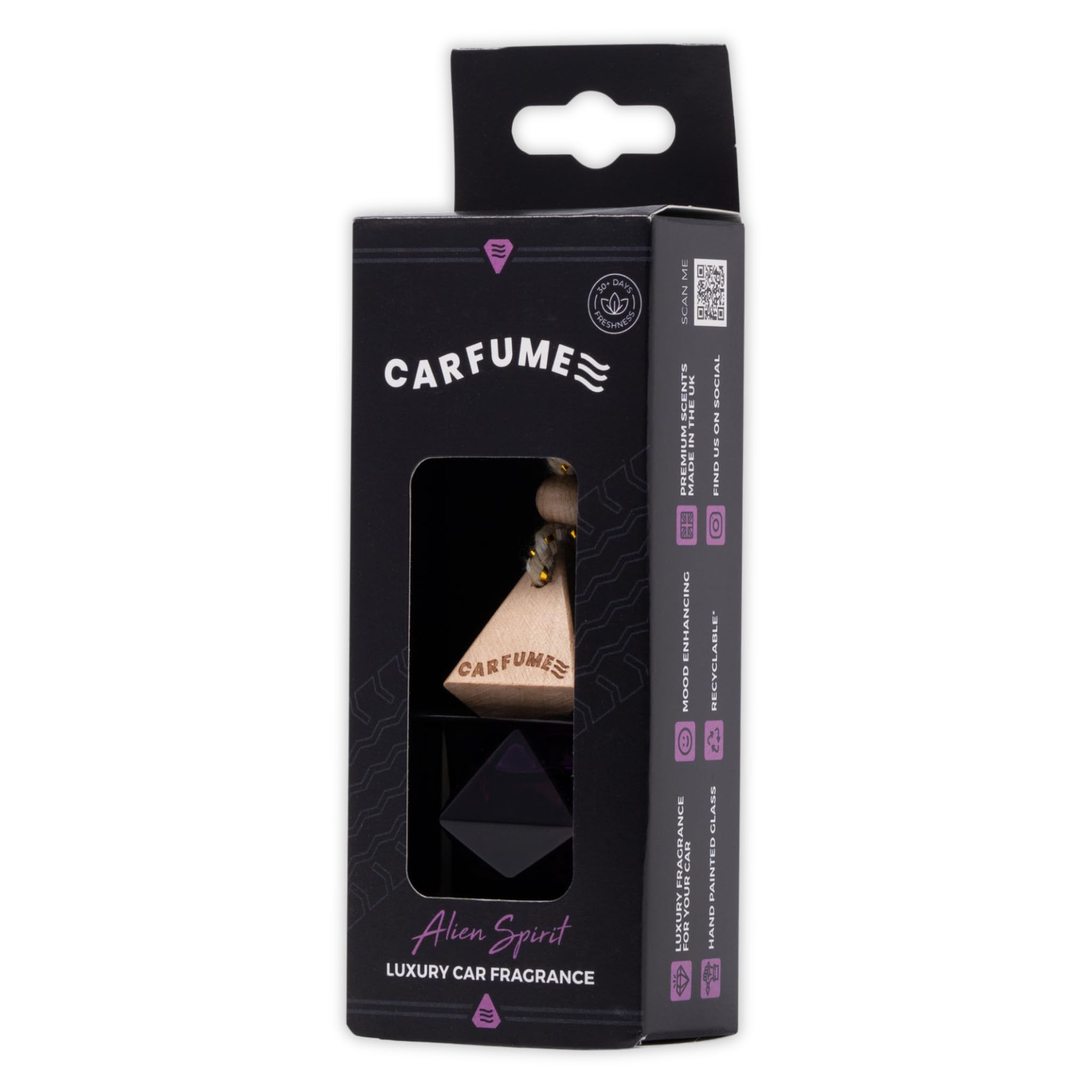 Carfume Original Alien Spirit Car Air Freshener | Premium Floral, Jasmine & White Amber Fragrance | Luxury Purple Recyclable Scented Diffuser For Women | Odour Eliminator | UK Made Car Accessories