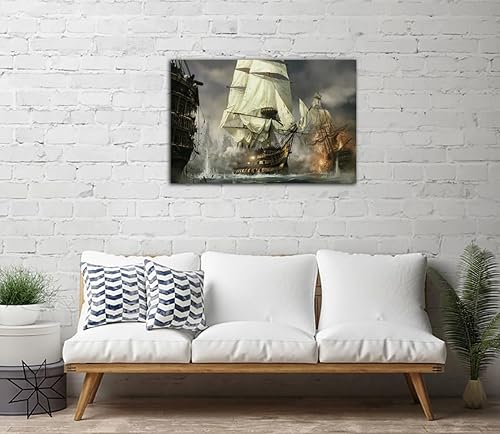 Vista 51 de RAOMAAE Cuadro de arte de pared de batalla naval, barco pirata, velero, póster impreso, lienzo moderno, hogar, sala de estar, oficina, decoración