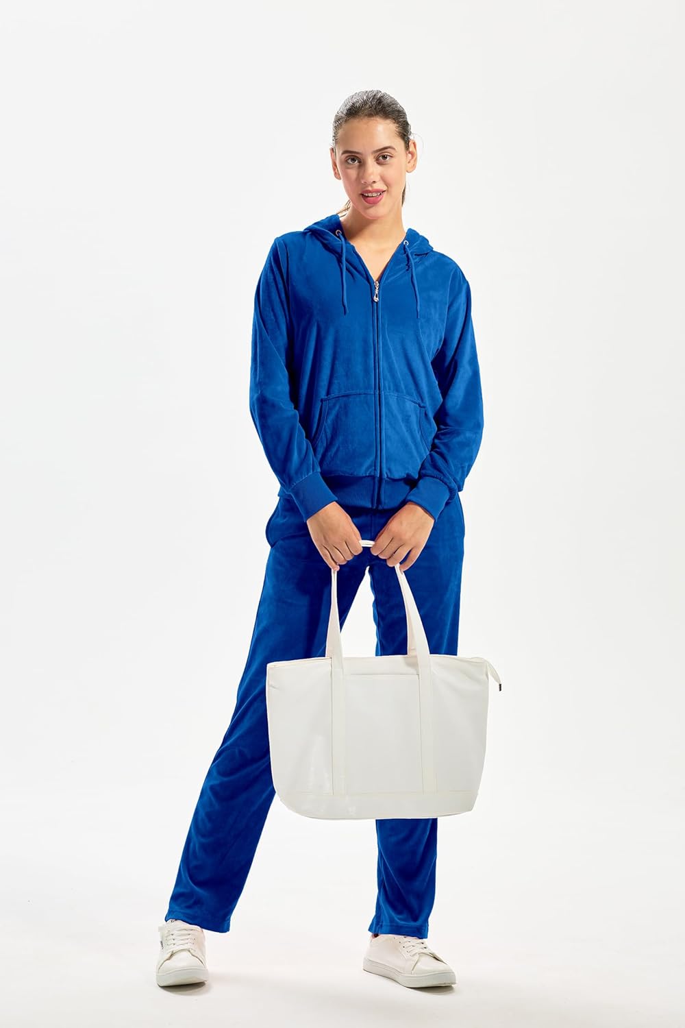 TanBridge Women's 2 Piece Solid Velvet Tracksuit Set Full Zip-up Hooded Sweatshirts & Pants Set - Image 5