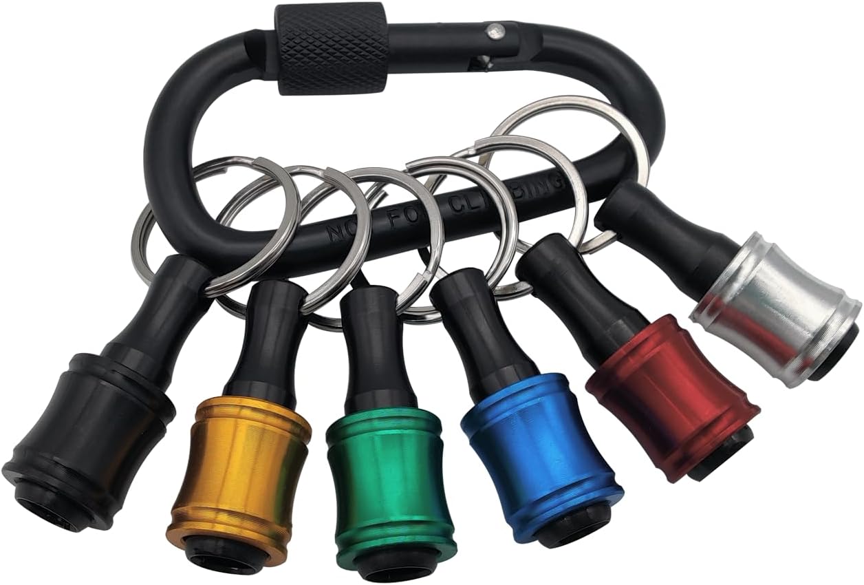 Portable Drill Bit Holder Keychain 1/4 Inch Hex Shank Aluminum Alloy Screwdriver Bits Holder, 6