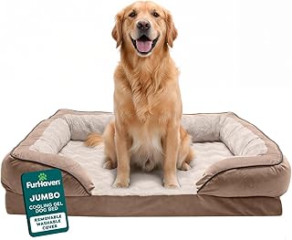 FurHaven Cooling Gel Dog Bed for Large Dogs, Perfect Comfort Sofa Bed, C...