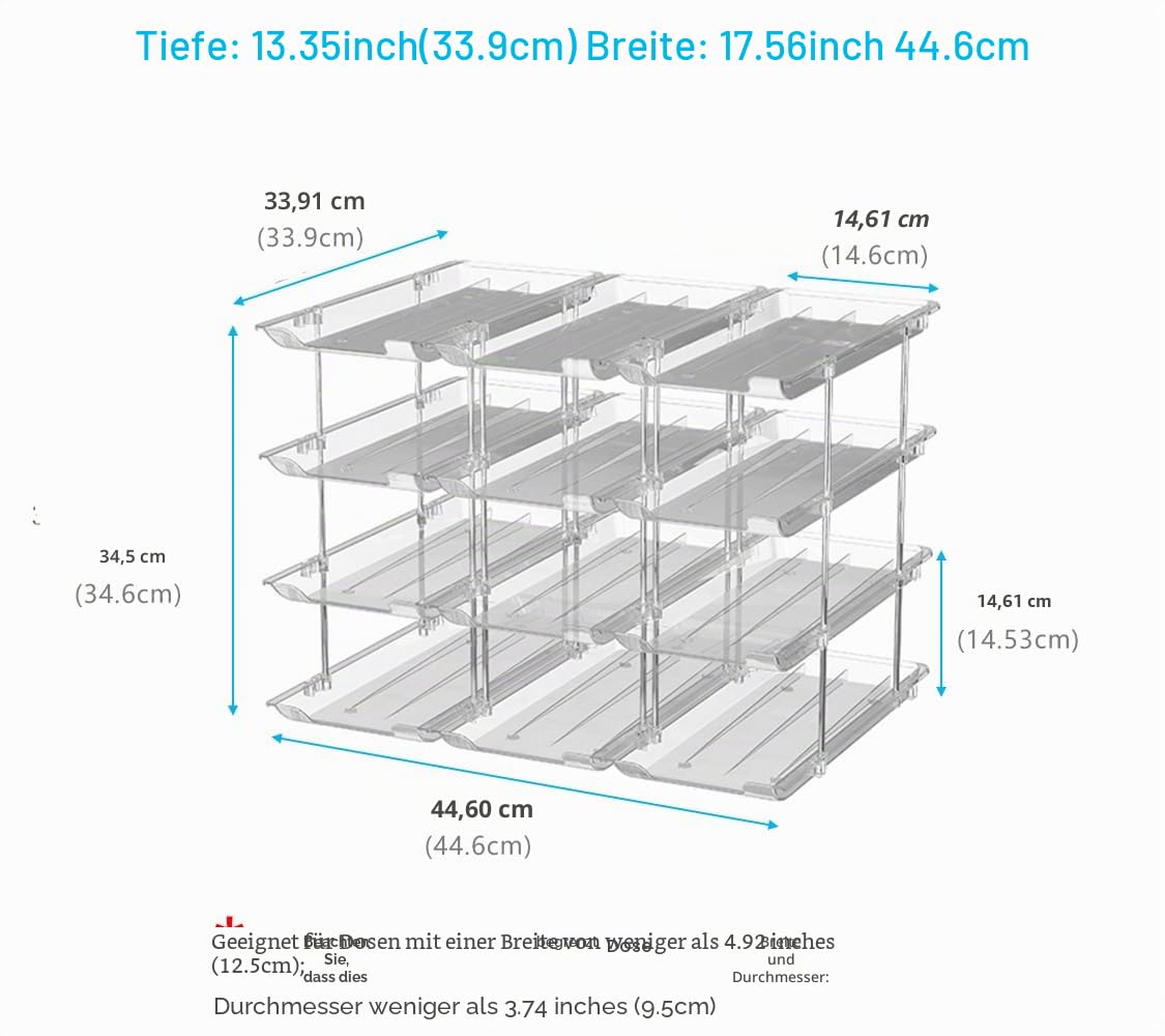 Dosen Organizer Dosenspender, Verstellbare Höhe und Breite, Dosenhalter, Dosenregal Kühlschrank Organizer Getränke,Hält bis zu 48 Dosen, für Speisekammer, Schrank Küche, 4 Ebenen
