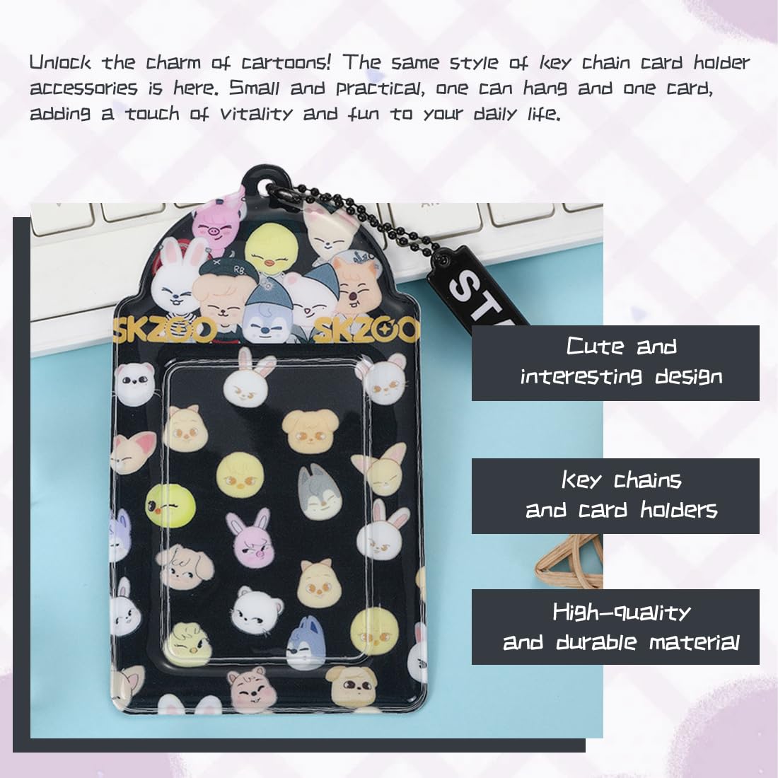 Tarjetero Stray Kids SKZOO, Stray Kids Merch para fans de Kpop, bonito colgante SKZOO, para los fans (Negro)