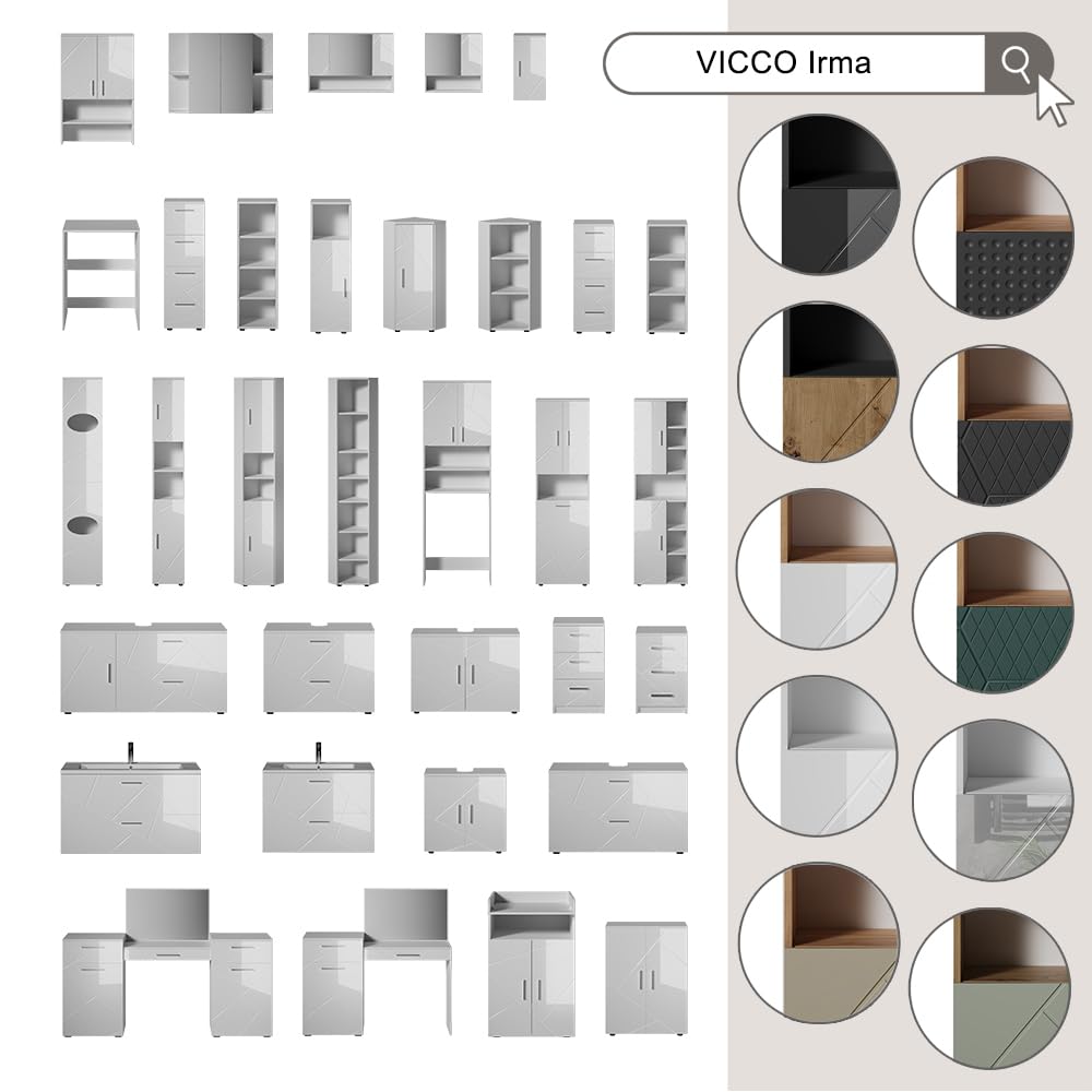 Vicco Armoire de Toilette Irma, Vert Sauge, 54x55cm, à Monter au Mur avec Miroir et étagères Ouvertes