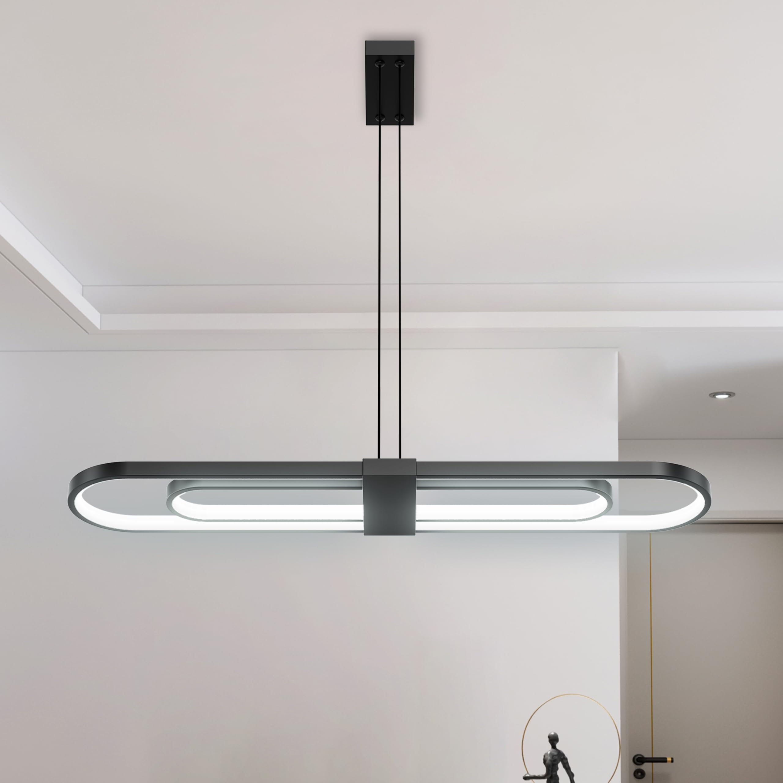 Modern LED Pendant Light for Dining Room Dimmable with Remote Control 3000K-6000K Adjustable Color Temperature 39 in Black Chandelier Island Lighting Lamp Fixture for Kitchen