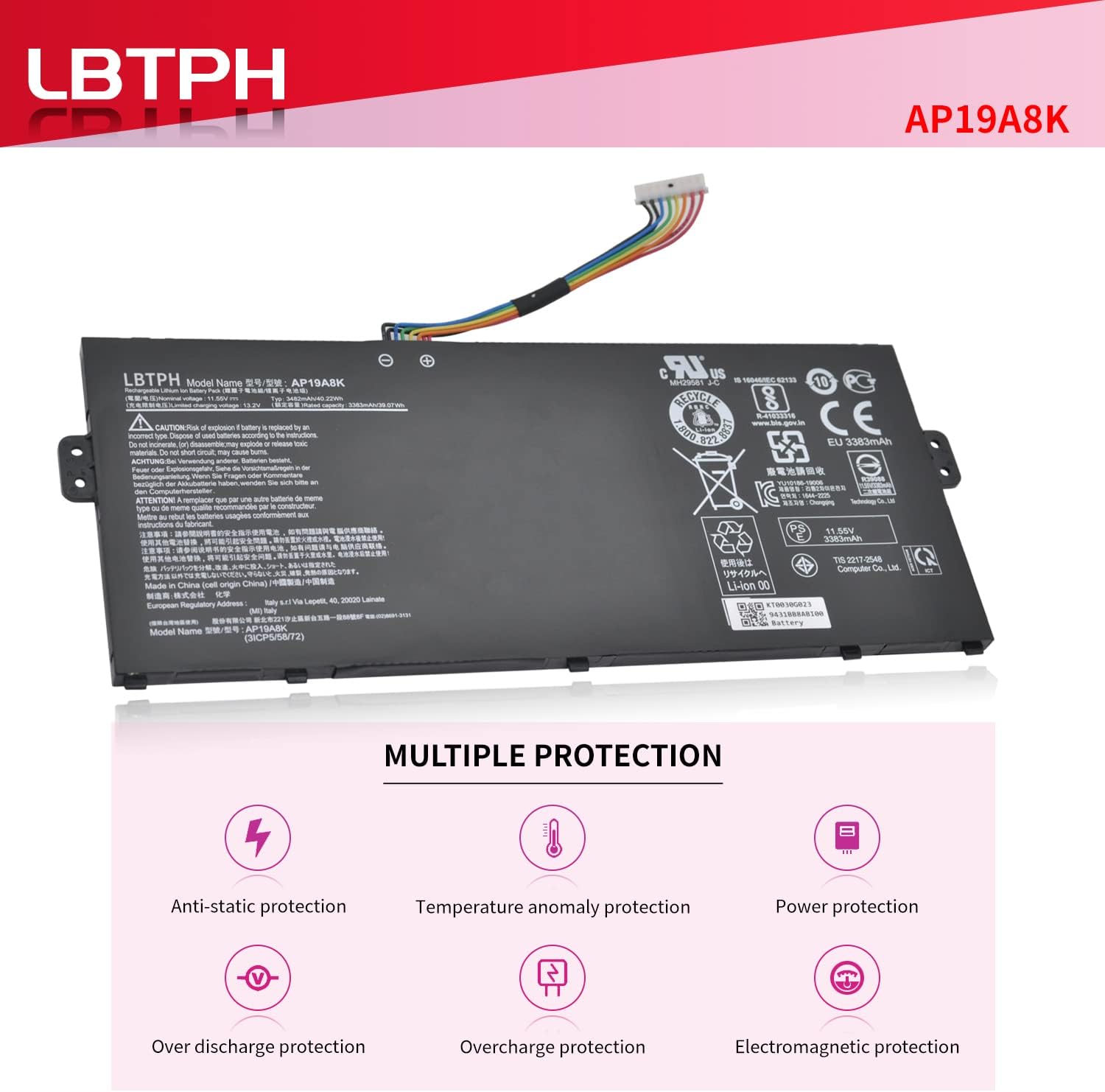 AP19A8K Laptop Battery Replacement for Acer Chromebook Spin 311 CP311-1H CP311-1HN CP311-2H CP311-2HN CP311-3H CB311-9H Chromebook Spin 511 R752T R752TN Series [ 11.55V 3482mAh / 40.22Wh ]