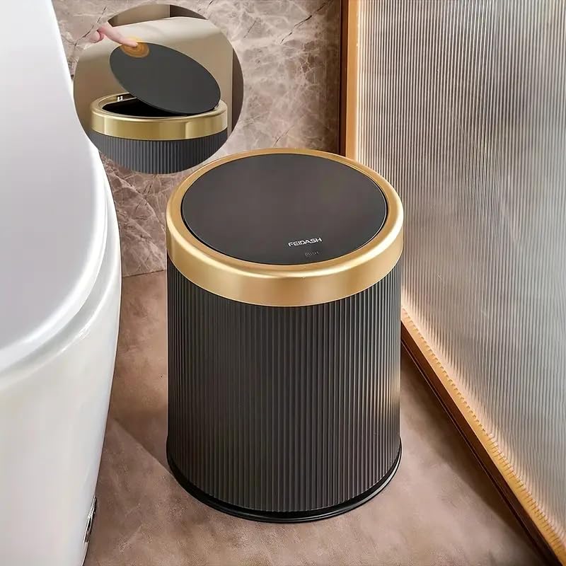 1pc 3.17gal luxury large capacity push-lid trash can with dual inner buckets, odor-sealing oval design, modern plastic waste container for kitchen, bathroom - durable & easy-clean (interstellar gray)