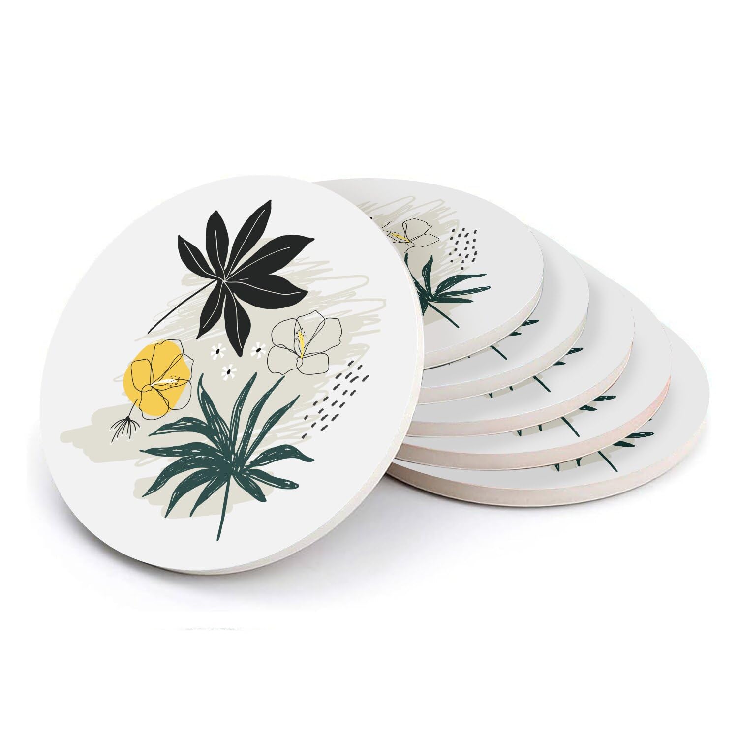 Sous-verre ronds en céramique design hibiscus exotique lot de 6 pièces pour table