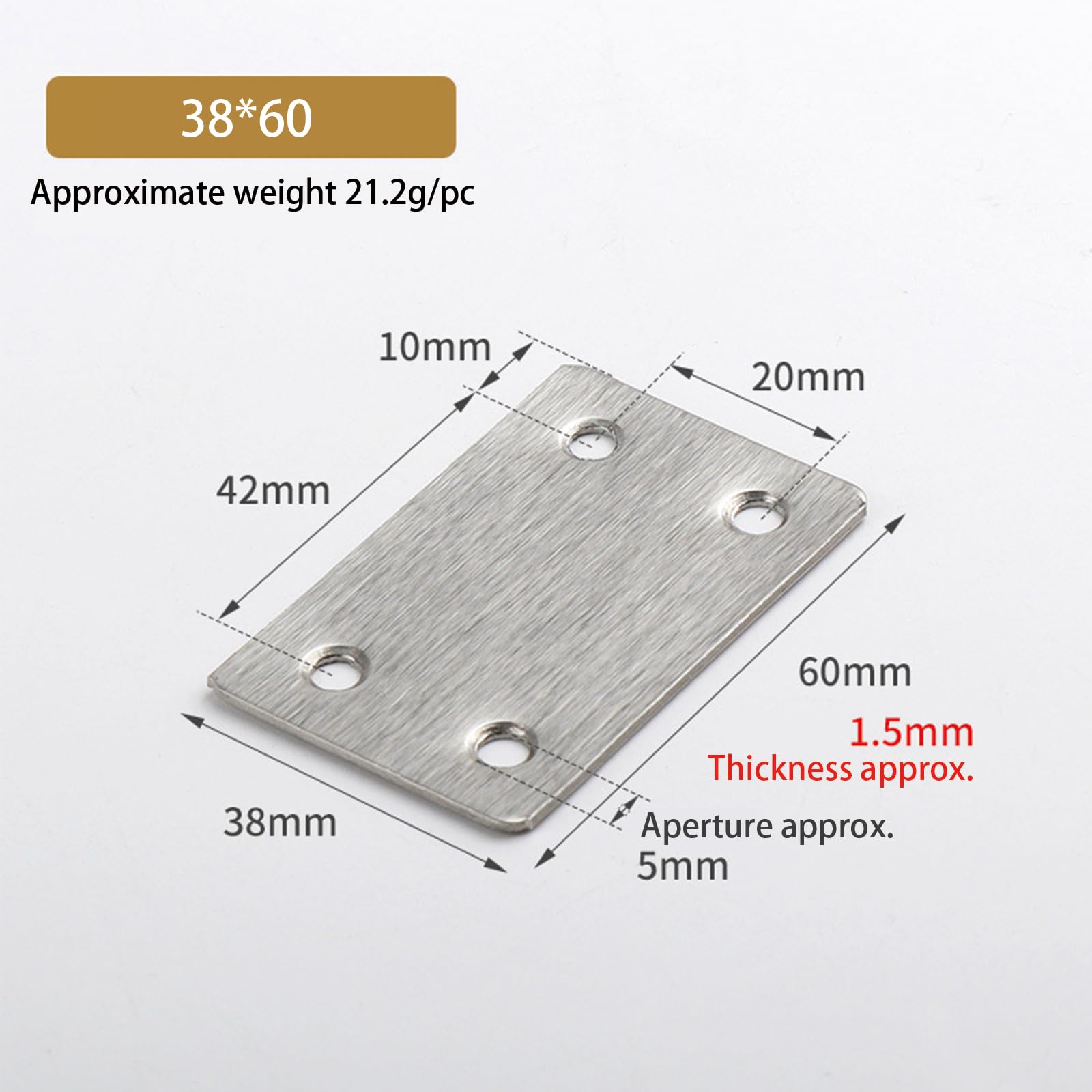 Leliafleury 2Pcs Flat Plate Bracket Stainless Steel Mending Plates Straight Brackets Corner Brace Plates Flat Joining Plates for Repair Fixing Wood Furniture 38 x 60mm - Image 3