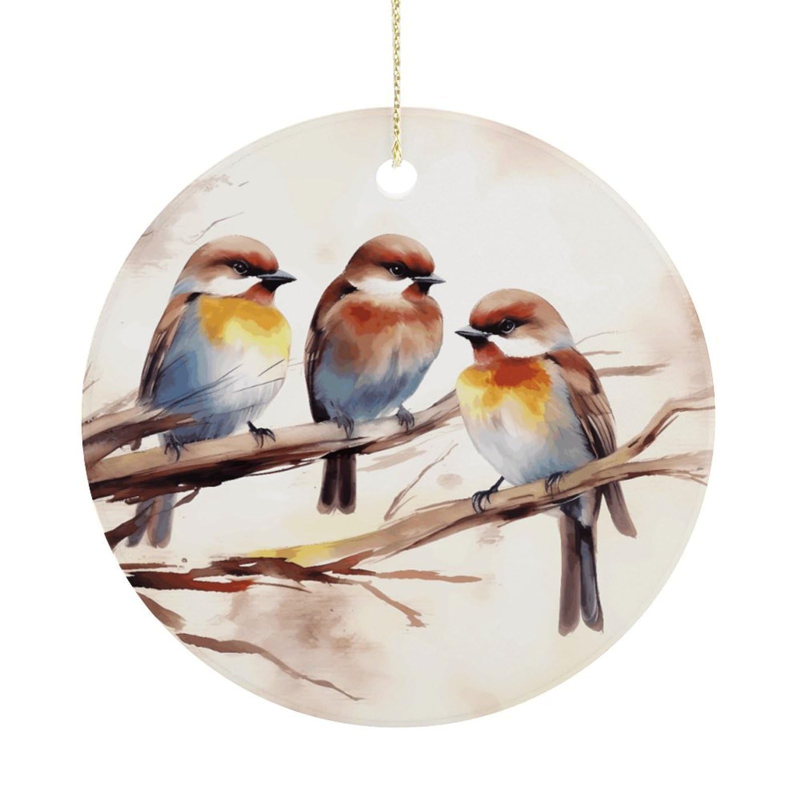Birds Resting on Tree Branch Christmas Ornament,Round Ceramic Ornaments Personalized Christmas Tree Ornament for Holiday Porcelain Keepsake Gifts Ideas Home Decor