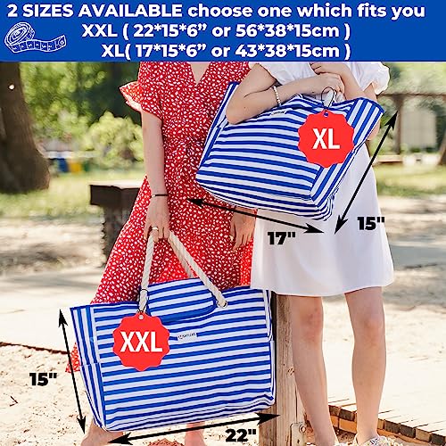 Image of SHYLERO Beach Bag and Pool Bag - Magnetic Snap Closure - Water Resistant | Beach Tote is Family Size L22 inchxH15 inchxW6 inch and Includes an Airtight Pouch. Machine Washable