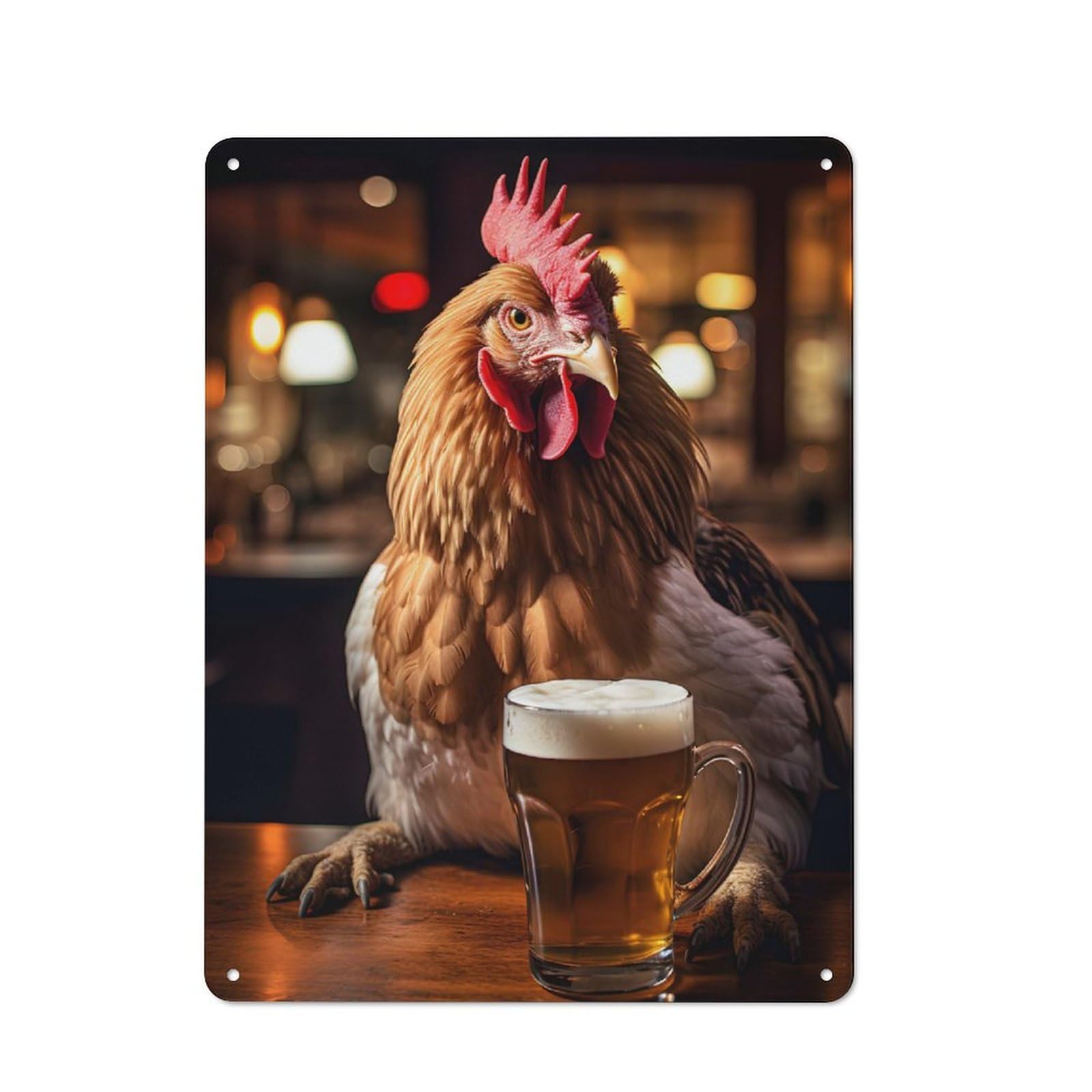 Junmoney Cheerful Chicken Art Rustic Metal Sign 40X30cm For Lounge Or Reading Corner, For Reading Corner Decorators