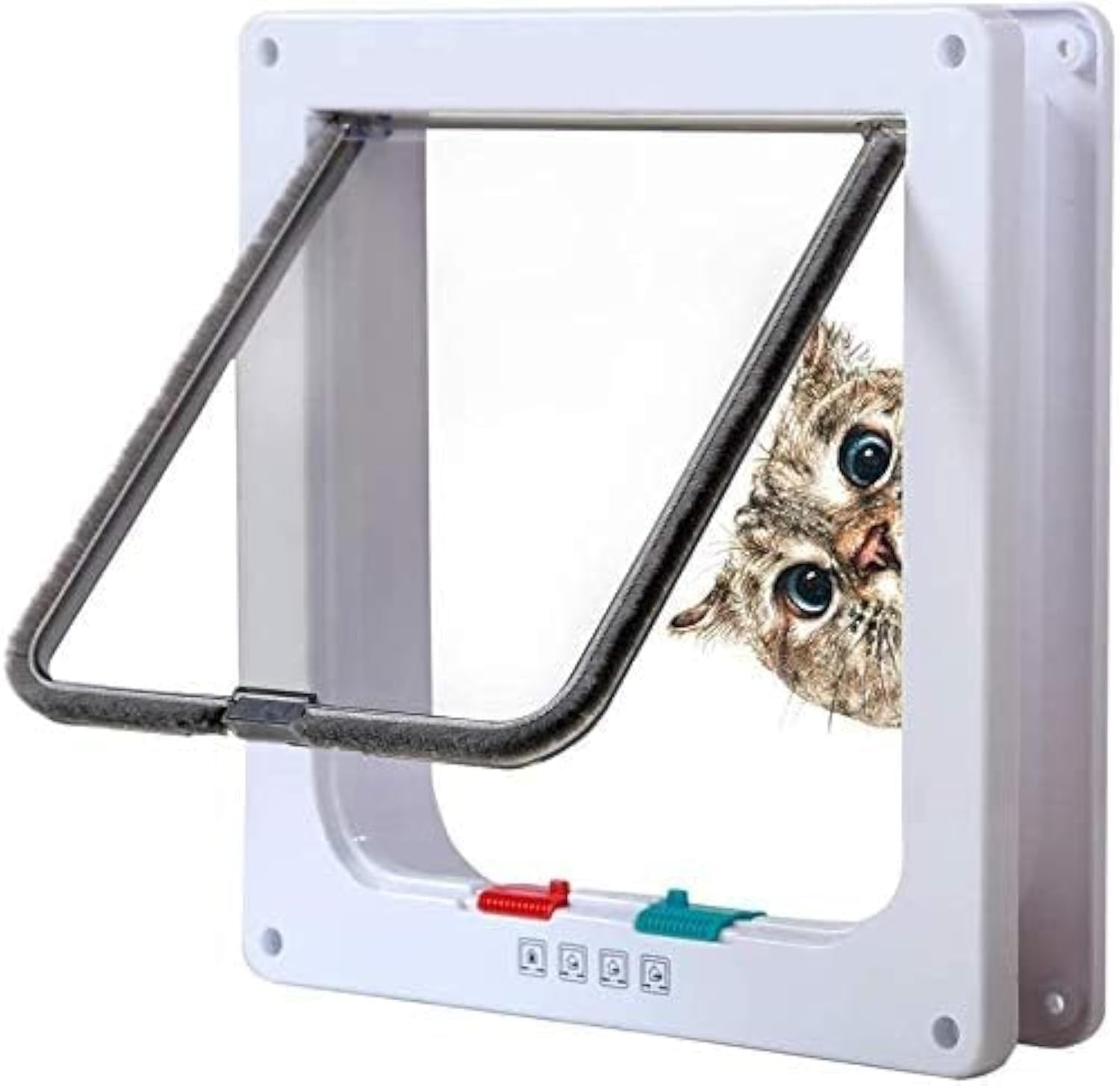Sailnovo Cat Door 19 x 20 x 2 cm White Size S, Cat Door with 4-Way Lock for Indoor Outdoor Doors, Weather Resistant Pet Door