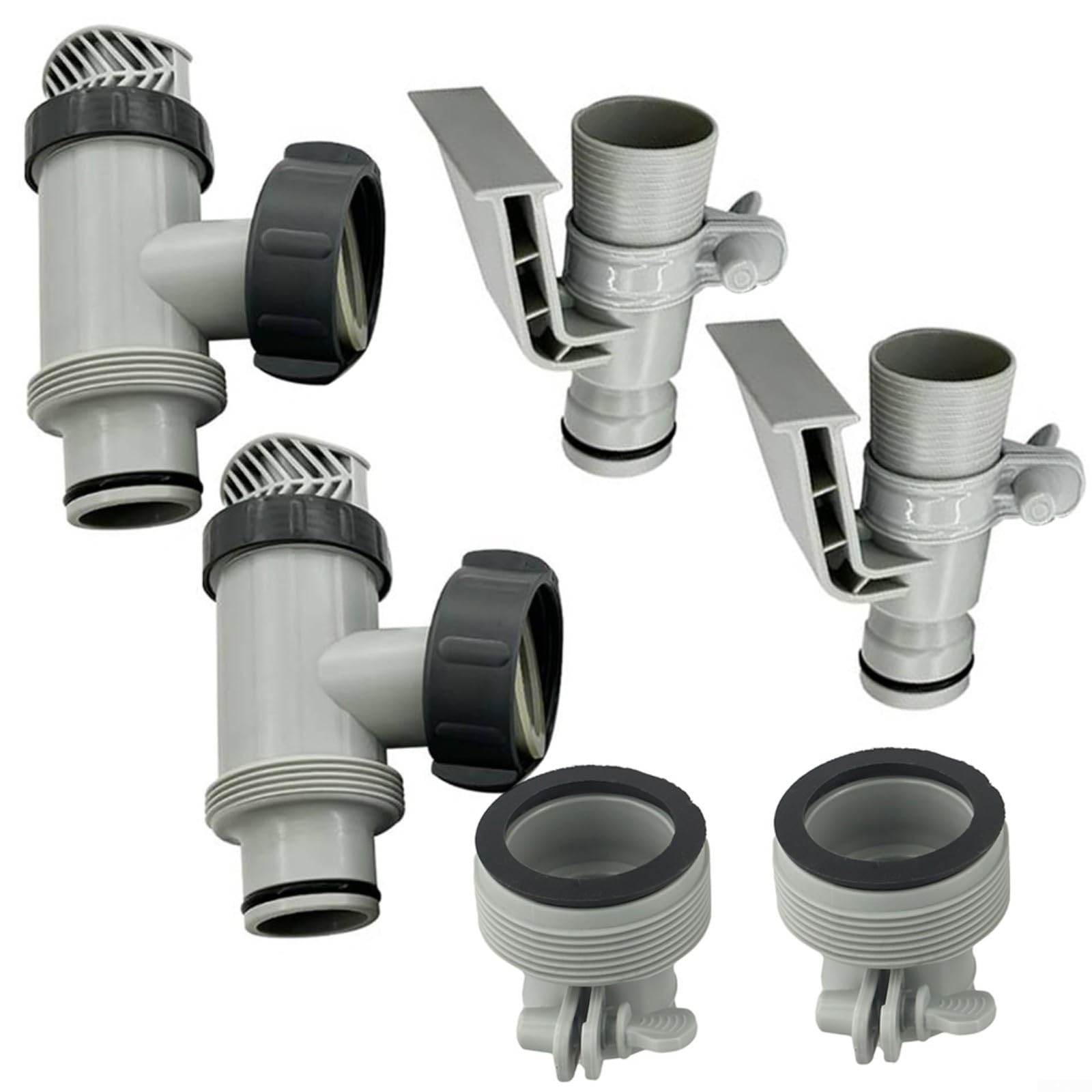 Adattatore per tubo della piscina, kit con valvola a stantuffo da 3,2 a 3,8 cm, 25010, per sistema di filtraggio a sabbia fuori terra, componenti in plastica, confezione da 6 (2 set)
