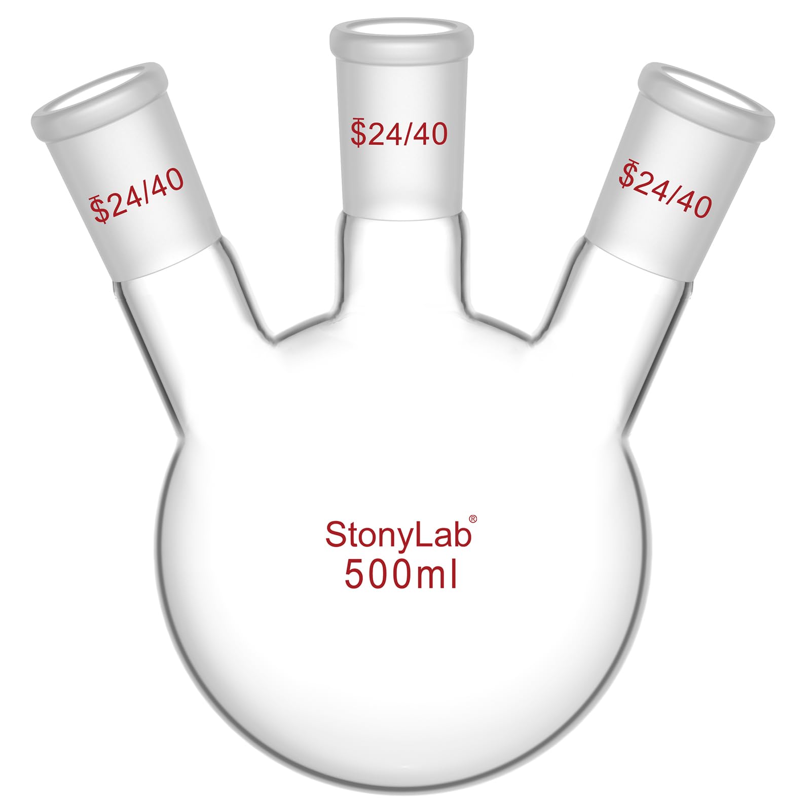 stonylab Tres-Cuello Balones de Destilación Redondo Frasco de Fondo de Borosilicato Vidrio RBF, con 24/40 Centro y Lado Cónicos Estándar Externo Joint, Frasco de Laboratorio Boiling Flask - 500ml