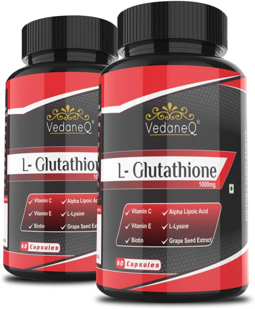 L Glutathione 1000mg Capsules with Grape seed, Vitamin C & E, Grape Seed and Alpha Lipoic Acid Supplement for Men & Women 60 Capsules