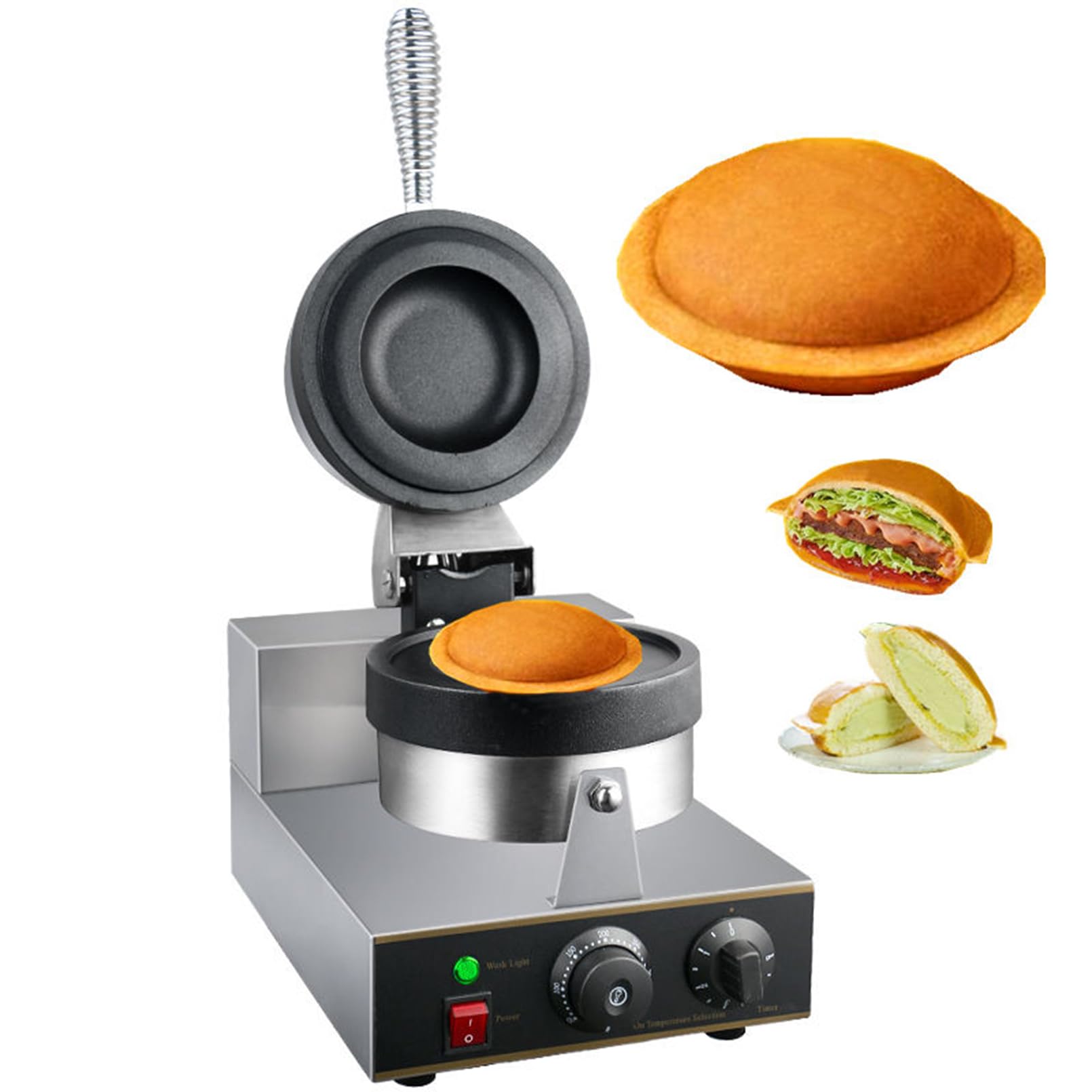 Maker di waffle di hamburger commerciale, 1300 W Stick Electric Panini Press Machine di hamburger 50-300 ℃ Controllo a temperatura Riscaldamento a doppia faccia da 5 minuti Guppa