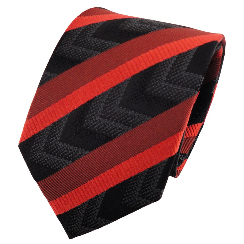 TigerTie Designer Silk Tie in Striped (Wide Stripes) 8 cm Tie Width, Orange red orange black anthracite, Krawattengröße: ca. Länge 150 cm, Breite 8 cm