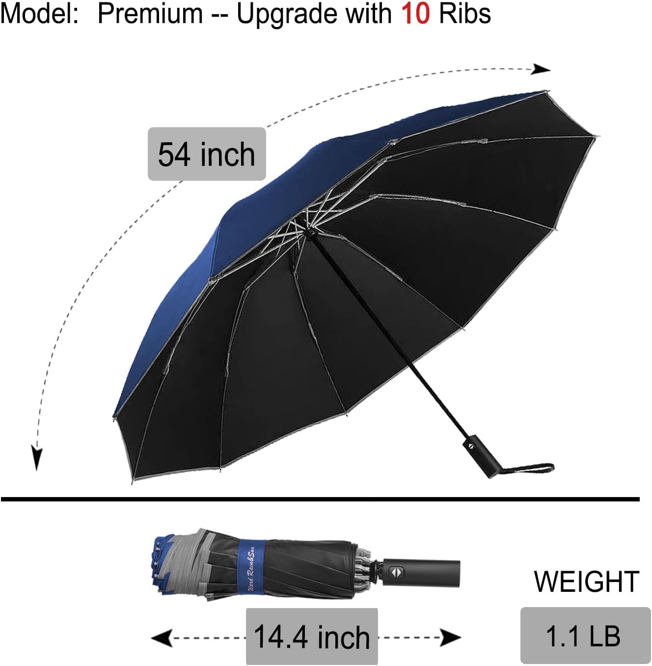 Ward Rain&Sun Windproof Inverted Travel Umbrella - 10/12/16-Rib Designs with Automatic Folding, Compact & Portable, Durable Reverse-Fold Rain Umbrella for Car & Backpack