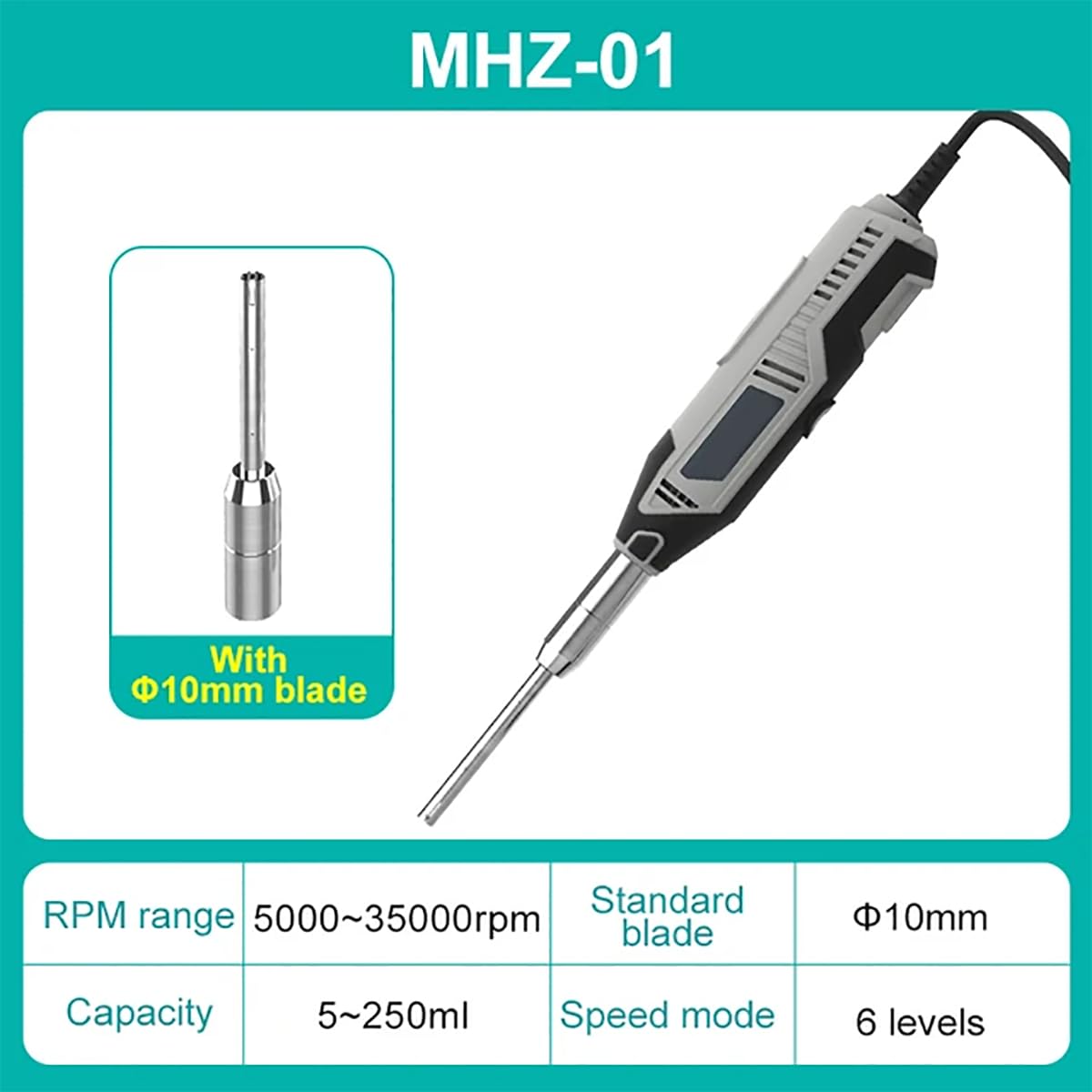 Handheld High-Speed Homogenizer, Lab Disperser Emulsifier, Cell Crushing Mixer 5000~35000rpm, Speed Adjustable,Homogenizer for Animal Tissue, Food, Medicine, Cosmetic,MHZ-01