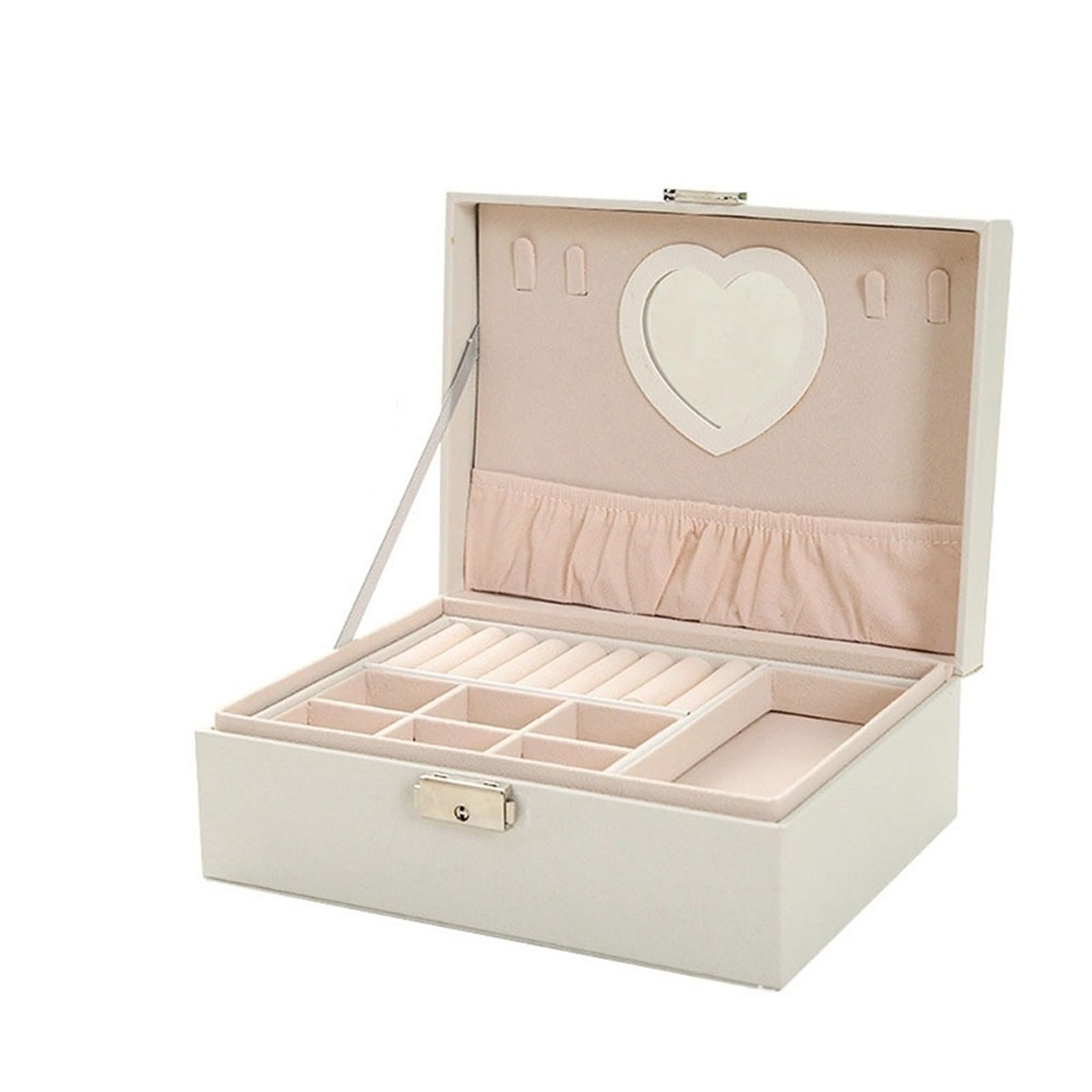 Kx9Lb8d Jewelry Chest PU Double Layer Jewelry Box Lockable Storage Large Capacity Earrings