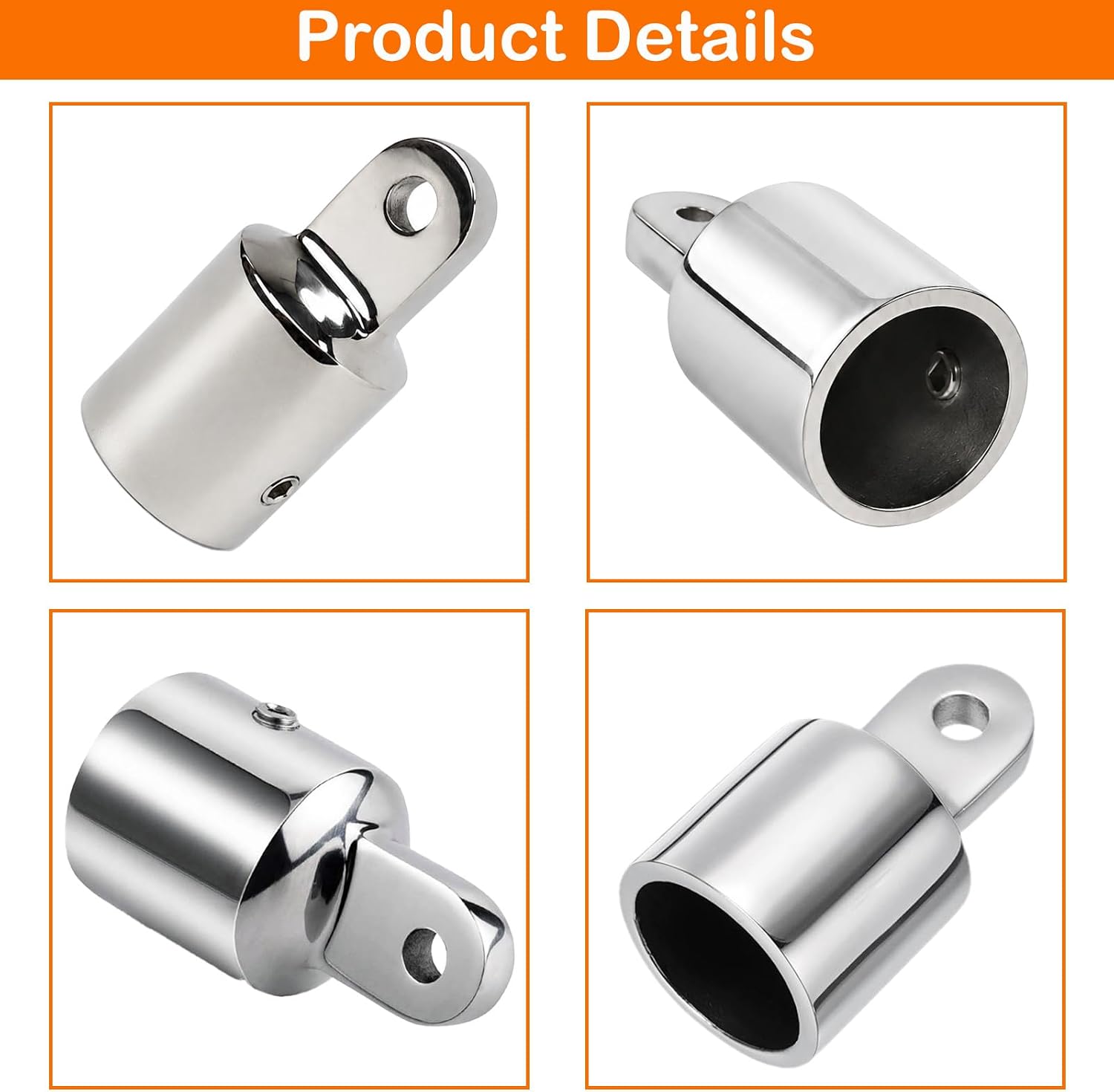 Bimini Top Eye End Cap Kit 7/8" & 1", 316 Stainless Steel Marine Boat Hardware, 4PCS Heavy Duty Bimini Fittings, Replacement Parts with Allen Wrench & Extra Set Screws