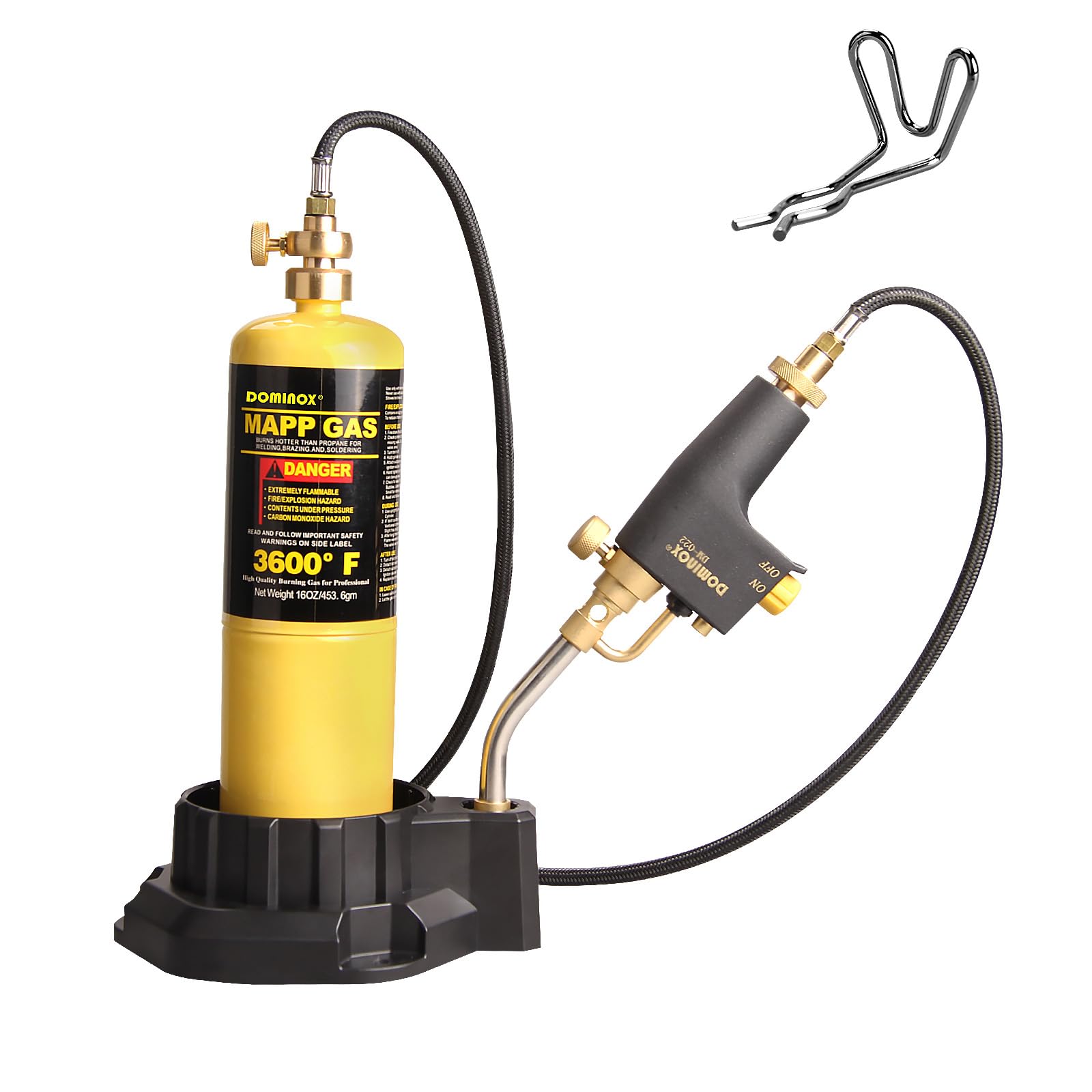 Torcia a propano con tubo da 1,5 m, base e clip per cilindro, torcia a gas per propano e Mapp, kit torcia a gas MAPP per saldatura, saldatura, cottura (non incluso serbatoio del gas)