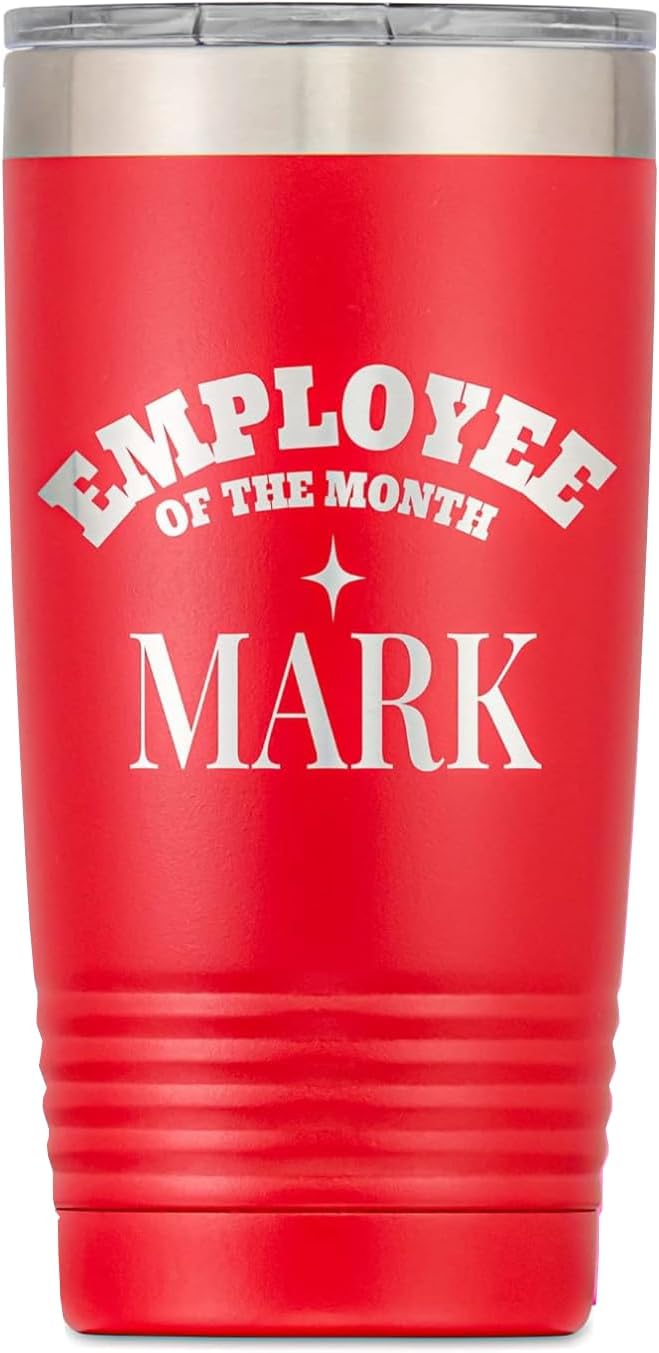 Personalized Employee Tumbler, Engraved Gift for Employees, 20 oz Stainless Steel Vacuum Insulated Travel Cup with Slider Lid, Custom Employee of the Month Gift for Office, Light Blue