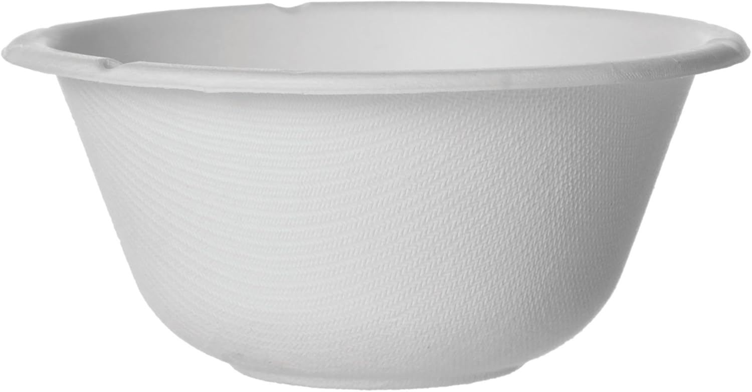 ECO PRODUCTS Compostable 32oz Molded Fiber Wide Bowls, Case of 400, Vanguard WorldView, Disposable, White, No PFAS, Lid Available, Tree-free Sugarcane, Coupe Pasta Bowl, ASTM Compliant, BPI-Certified