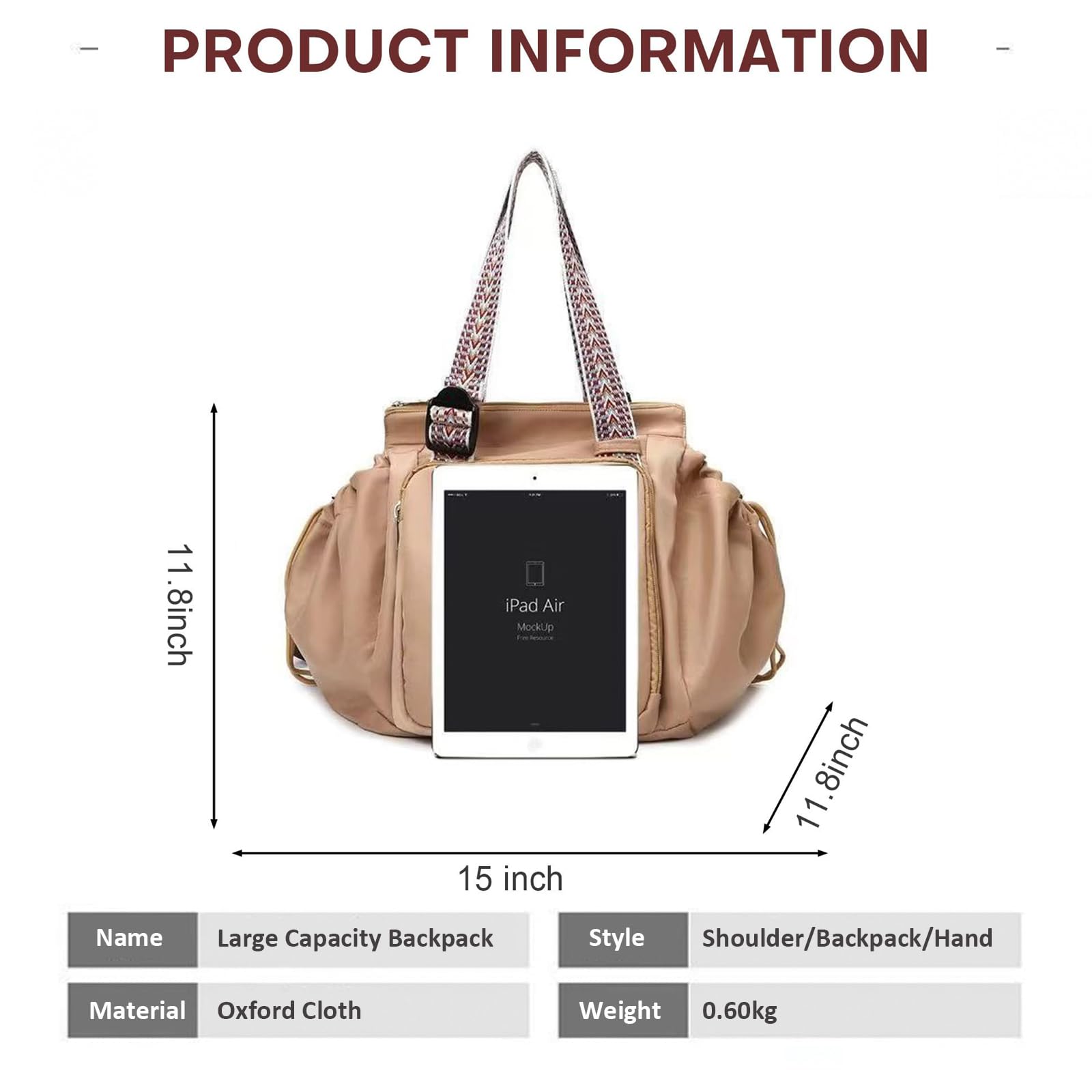 Borsone da Viaggio Pieghevole, Borsa da Viaggio Trasformabile Cradle Bag, Grande Capacità, Borsa Shopping Pieghevole in Nylon Leggera con 15 Tasche (Beige)