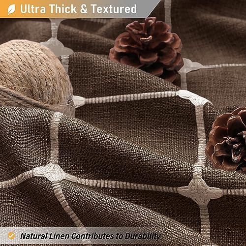 Image of BTTN Stall Fabric Shower Curtain - 54x78 Inches Boho Linen Heavy Duty Tassel Shower Curtain Set with 10 Hooks, Narrow Rustic Modern Farmhouse Neutral Cloth Thick Shower Curtains for Bathroom - Brown