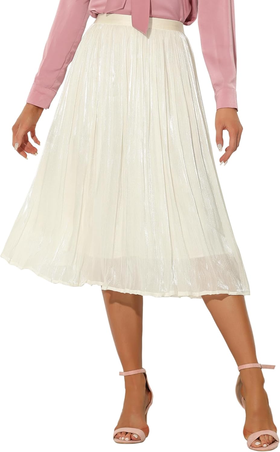 Allegra K High Elastic Waist Skirt for Women's A-Line Swing Pleated Midi Skirts