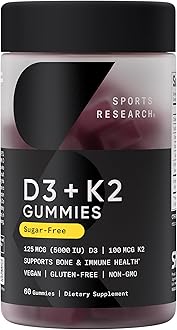 Vegan Vitamin D3 + K2 Gummy Supplements - 5000iu Vitamin D with 100mcg Mk7 Vitamin K - Supports Bone& Immune Health* - 60 Gummies for Adults, for Women, 1 Month Supply