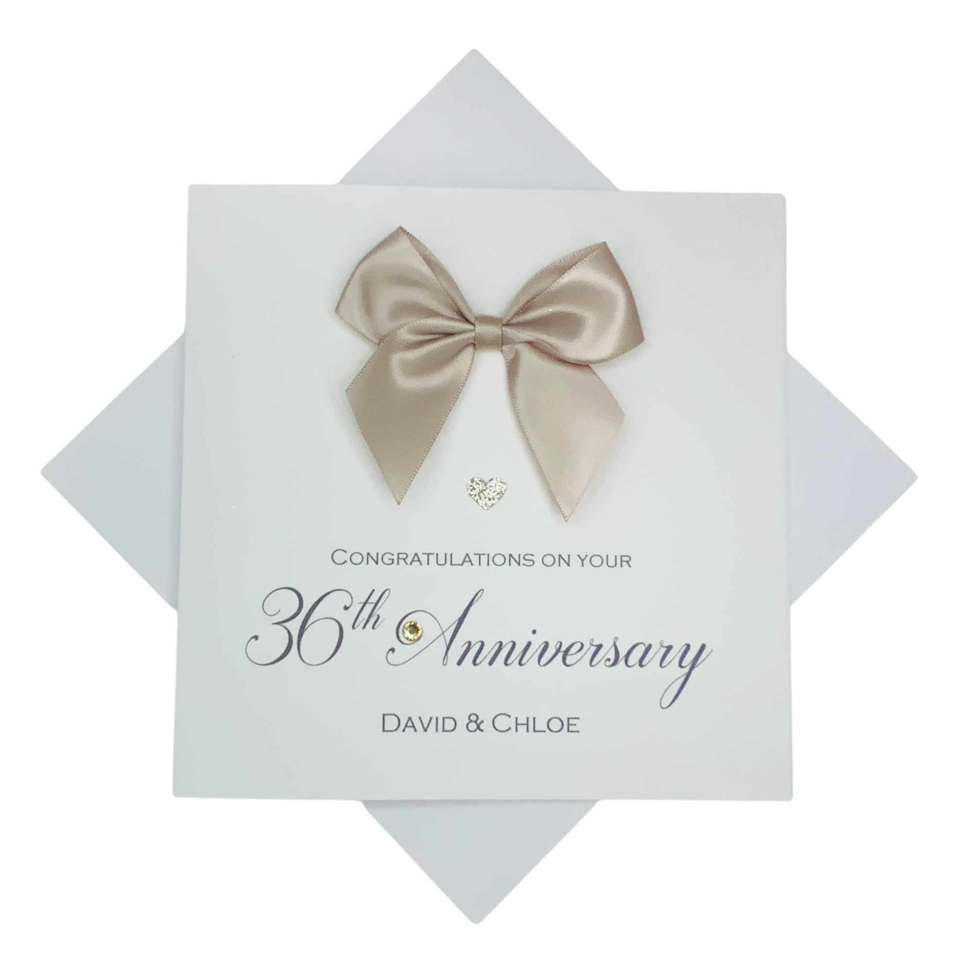 36th Wedding Anniversary Card - Bone China 36 Year Thirty Sixth Anniversary Greeting Card, Personalised Gift for Wife, Husband, Parents, Couple Friends - Various Designs - 18 Colours (Regal Bow)