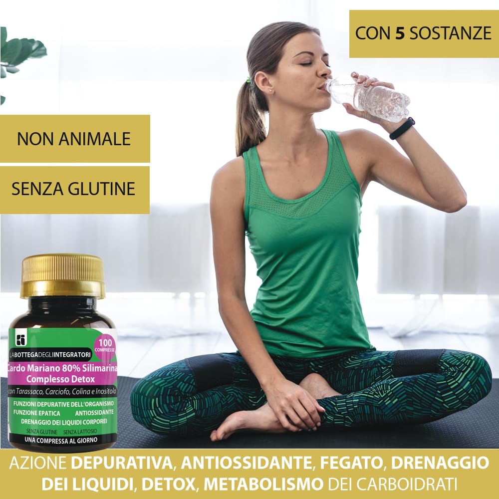 Cardo Mariano 80% Silimarina Complesso Detox 200 Compresse 1 al dì | con Tarassaco Carciofo Colina Inositolo | Senza Glutine | Depurativo Fegato LABOTTEGADEGLIINTEGRATORI