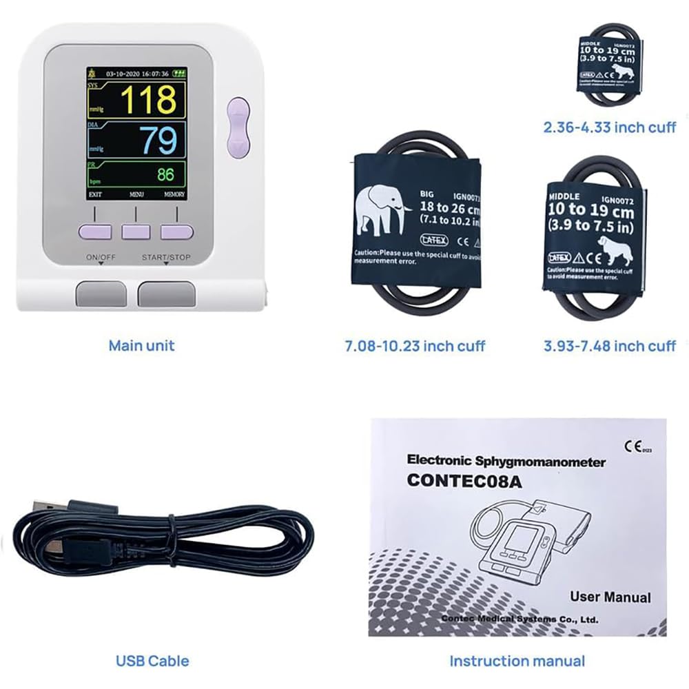 Monitor De Presión Arterial Para Mascotas, Esfigmomanómetro Veterinario Con 3 Puños, Medición Automática De La Presión Arterial, Pantalla Digital LCD, Para Perro/Gato/Elefante, Cuidado De Animales