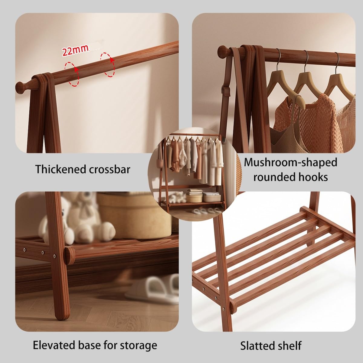 Hall Tree Wooden Freestanding, Coat Rack with storage,Multi-Purpose entryway storage for Hats, Coats, Scarves, Handbags in Hallway, Entryway, Bedroom(31.5 * 18.11 * 57.09in)