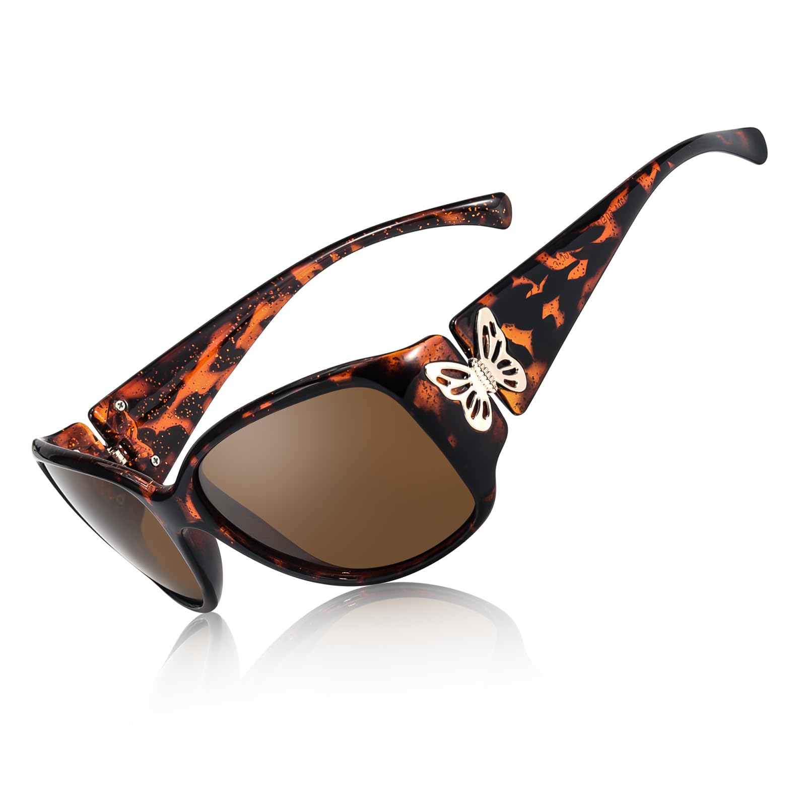IGnaef Polarized Sunglasses for Women, Ladies Trendy Butterfly Decoration Driving Shades UV Protection IF2301