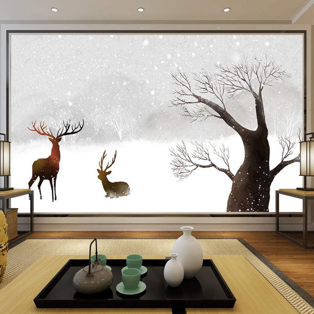 Carta Da Parati 3D Per Ristorante E Caffè Alce Animale Della Neve D'Inverno Carta Da Parati Per Camera Dei Bambini Carta Da Parati 3D Peel And Stick Adesivo Da Parete Autoadesivo Came 200(L)x150(H) cm
