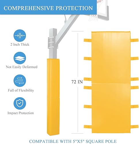 Miniatura 2 de Katop Acolchado cuadrado para bastón de baloncesto que se adapta a postes de 5 x 5 pulgadas, almohadilla de baloncesto duradera de 6 pies de alto