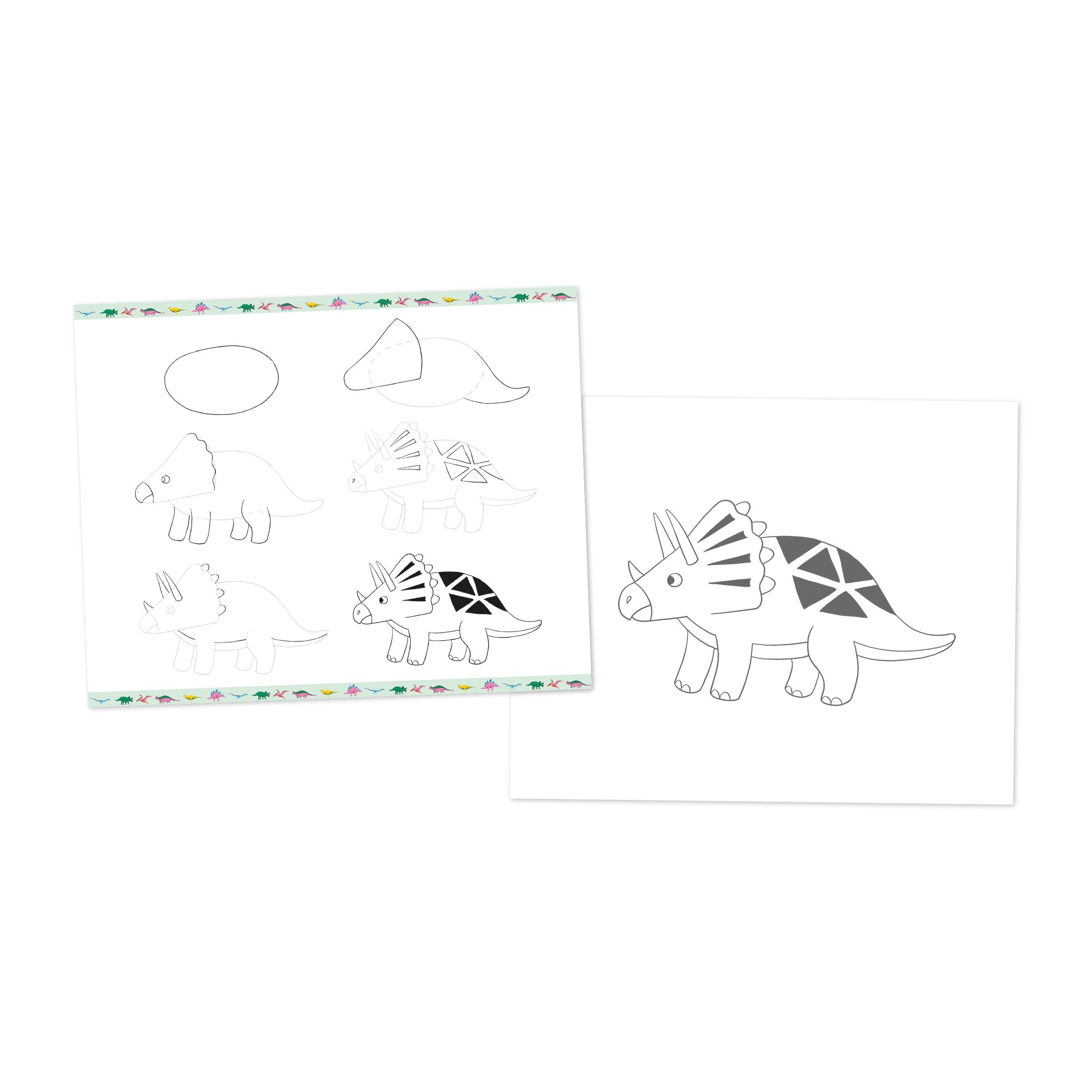 Janod - Step by Step Drawing - Naucz się rysować - 20 modeli Dinos - Zestaw rysunkowy dla dzieci - Nauka rysowania i koncentracji - Od 6 lat - J09154