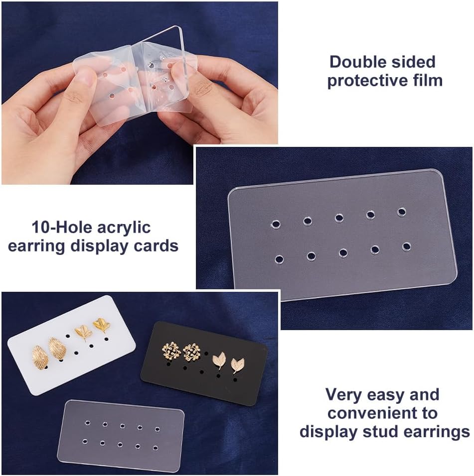 OLYCRAFT 12Pcs 3 Colors Acrylic Earring Display Cards with 10 Holes Earring Storage Organizer Cards 3mm Hole Jewelry Organizer Cards Stand Rectangle Jewelry Organizers Holder for Earrings Display