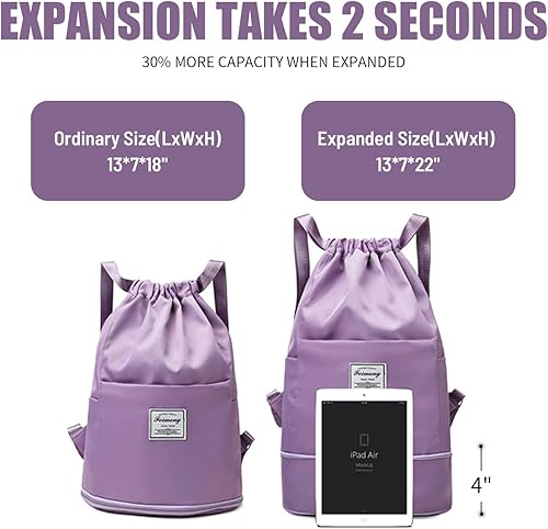 Miniatura 2 de Mochila con cordón expandible, bolsa deportiva para gimnasio, bolsa impermeable para mujer, Negro -, Bolsas con cordón