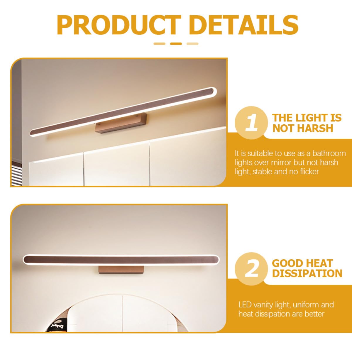 Lampada LED da Toeletta a Parete per Specchio Bagno | Dimmerabile, Luce Uniforme senza Sfarfallio, Alluminio e Acrilico per Trucco