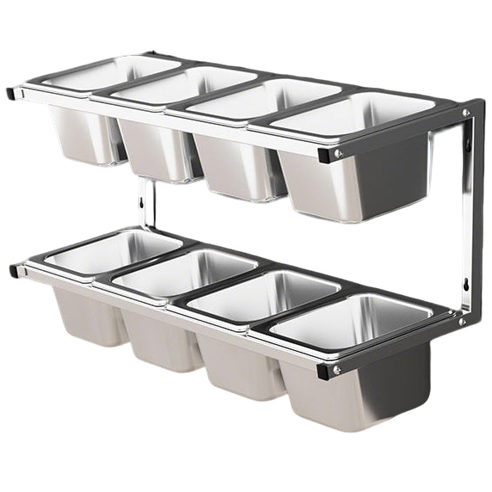 MYUYEE 2 Tier Stainless Steel Pizza Topping Station With Lids & Spoons Wall Mounted Spice Rack For Kitchen & Restaurant 6/8/10 Compartment Seasoning(10Cm(4In)-4Pcs-A)