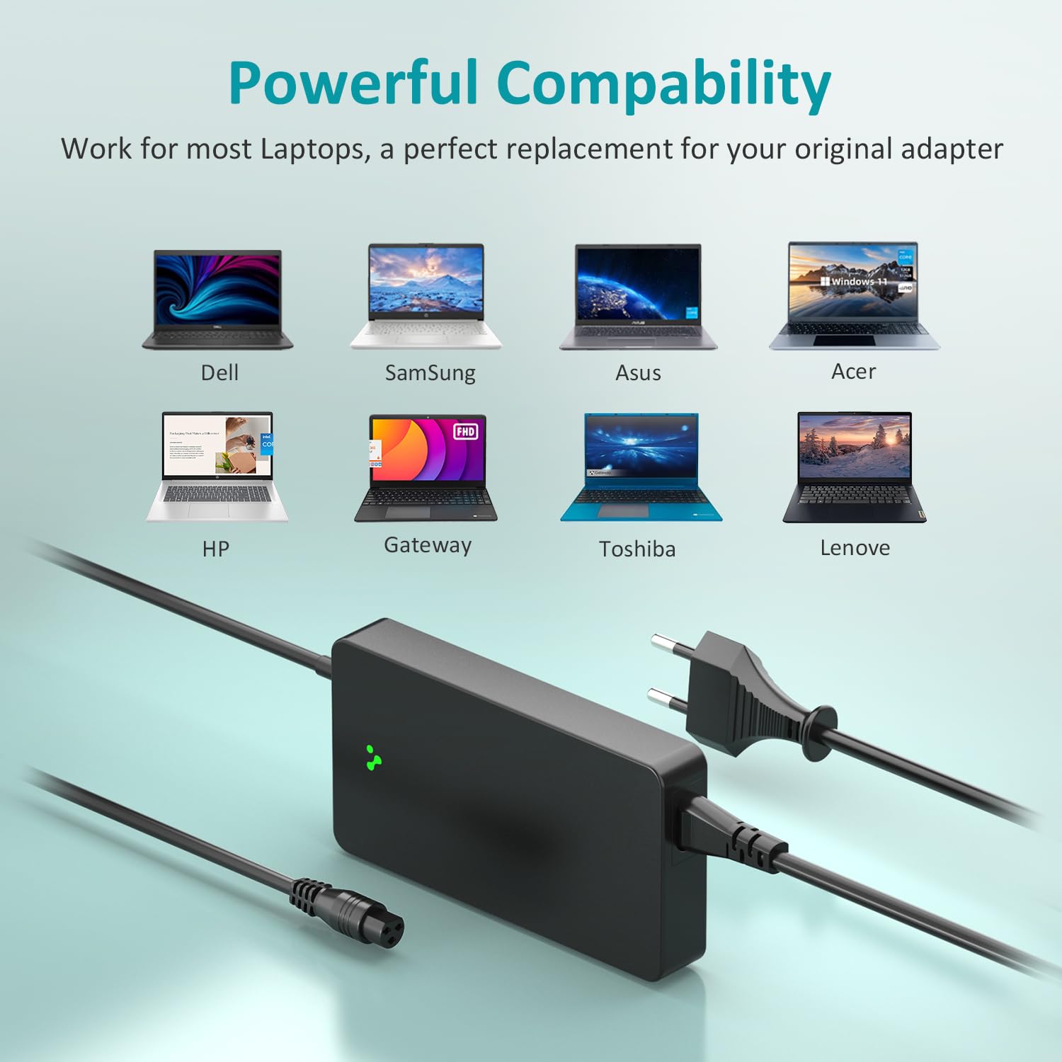 100W 90W 65W 45W Chargeur Universel PC Portable 12V, 15V, 18,5V 19V 19,5V 20V Adaptateur Alimentation Ordinateur pour HP Dell Toshiba IBM Lenovo Acer ASUS Samsung Sony Fujitsu, Pas de USB-C