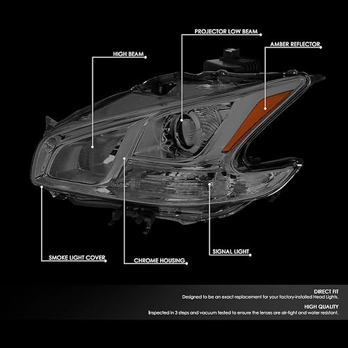 Miniatura 2 de Modelos halógenos Conjunto de faros delanteros de proyector de estilo fábrica compatible con Nissan Maxima 09-14, lado del conductor y del pasajero,